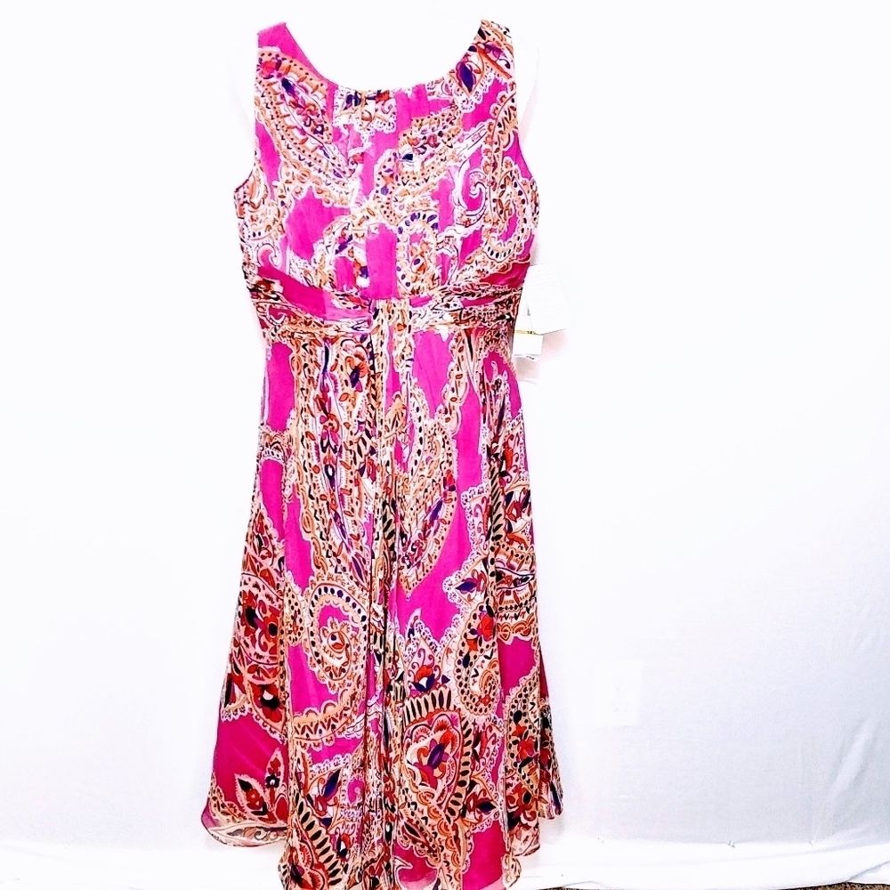 NWT Jones New York Women's Plus Sz. 14 100% Silk Pink Floral Dress